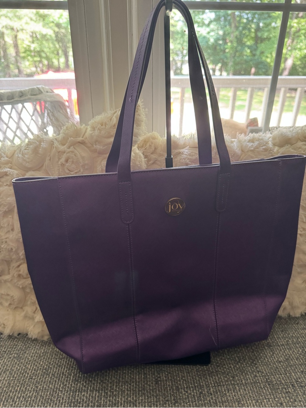 Joy Mangano Purple Saffiano Faux Leather Large Tote Shoulder Bag - Picture 2 of 9